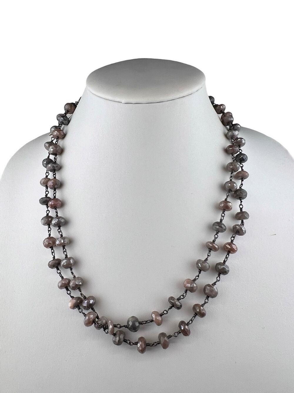Ela Rae NYC Sterling Silver Necklace Diana Beaded Gemstone Long 42" NWT $388